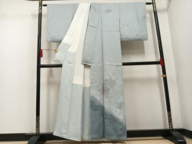 平和屋着物●中国三大刺繍 汕頭刺繍 スワトウ刺繍 総刺繍 訪問着 地紙花文 暈し染め 正絹 逸品 AABM8864ph