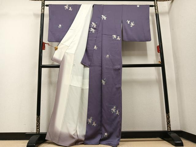 平和屋着物●上質な小紋 流水草花文 金銀彩 正絹 逸品 AABM8875ph