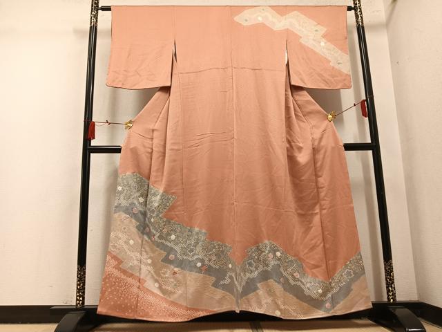 平和屋着物●訪問着 絞り 刺繍 梅 草花文 金彩 正絹 逸品 AABM8891ph