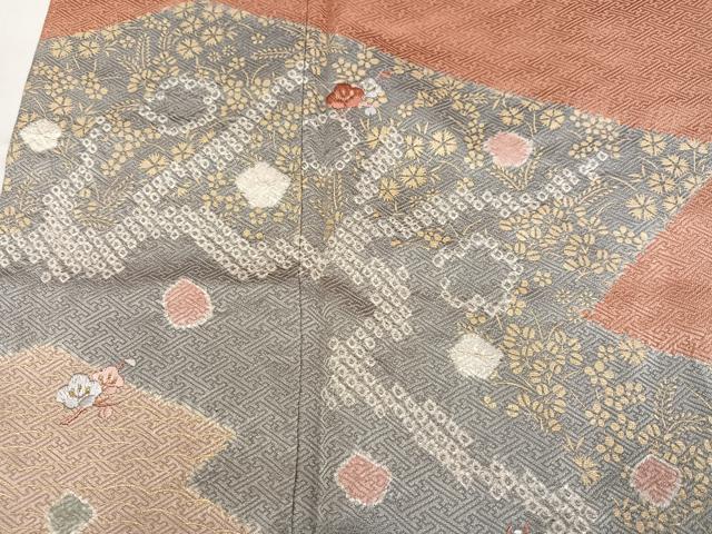 平和屋着物●訪問着 絞り 刺繍 梅 草花文 金彩 正絹 逸品 AABM8891ph