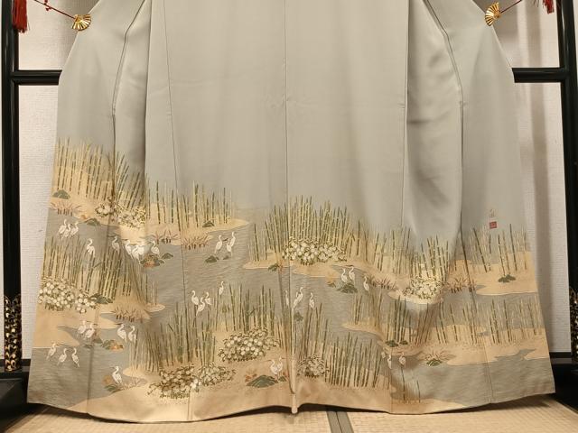 平和屋着物●松尾光琳 色留袖 木賊鷺 本金箔 保証書付き 正絹 逸品 AABM8896ph