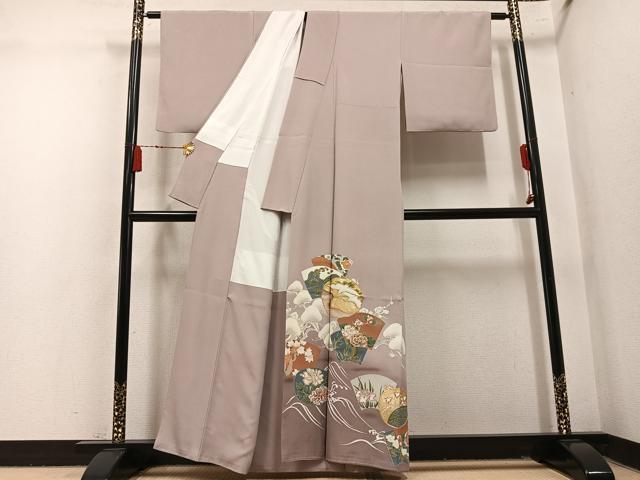 平和屋着物●豪華色留袖 駒刺繍 飛鶴立波草花文 千鳥 暈し染め 金彩 正絹 逸品 AABM8903ph