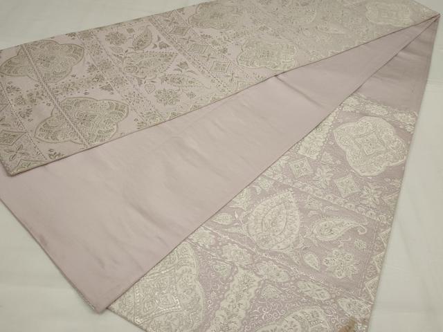 平和屋着物◎六通柄袋帯 更紗花文 銀糸 正絹 逸品 AABM9081ou
