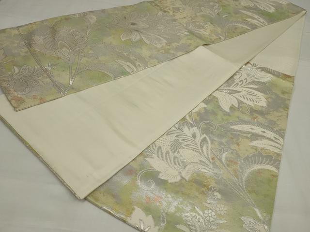 平和屋着物◎六通柄袋帯 唐織 草花文 銀糸 正絹 逸品 AABM9084ou