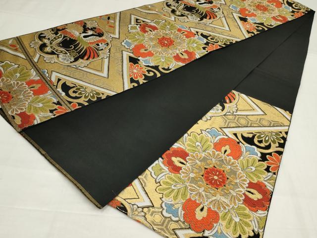 平和屋着物◎六通柄 本袋帯 唐織 鳳凰花蝶文 黒地 金糸 AABM9086ou