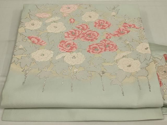 平和屋着物◎綴れ 九寸名古屋帯 唐織 草花文 銀糸 正絹 逸品 AABM9093ou
