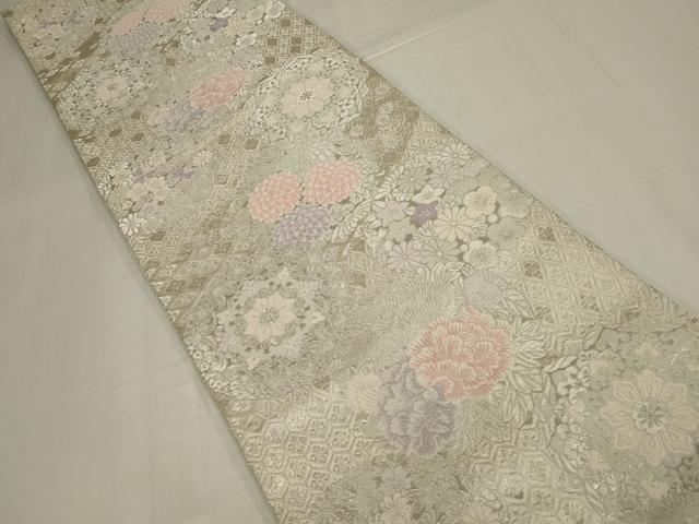 平和屋着物◎六通柄袋帯 唐織 草花文 銀糸 正絹 逸品 AABM9097ou