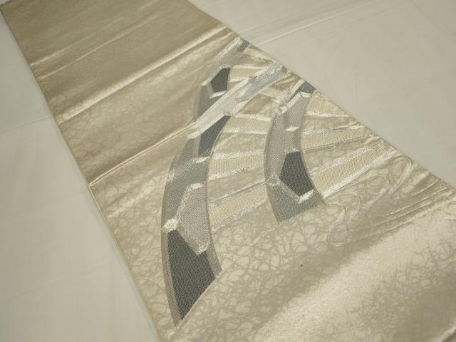平和屋着物◎太鼓柄袋帯 駒刺繍 片輪車文 銀糸 正絹 逸品 AABM9100ou