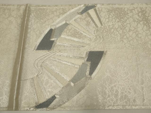 平和屋着物◎太鼓柄袋帯 駒刺繍 片輪車文 銀糸 正絹 逸品 AABM9100ou