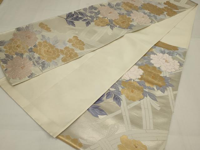平和屋着物◎六通柄袋帯 唐織 花籬文 金銀糸 正絹 逸品 AABM9102ou