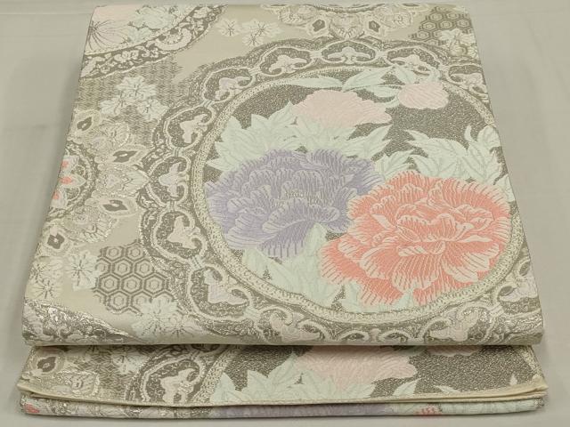 平和屋着物◎六通柄袋帯 唐織 正倉院鏡裏華文 プラチナ箔 正絹 逸品 AABM9104ou