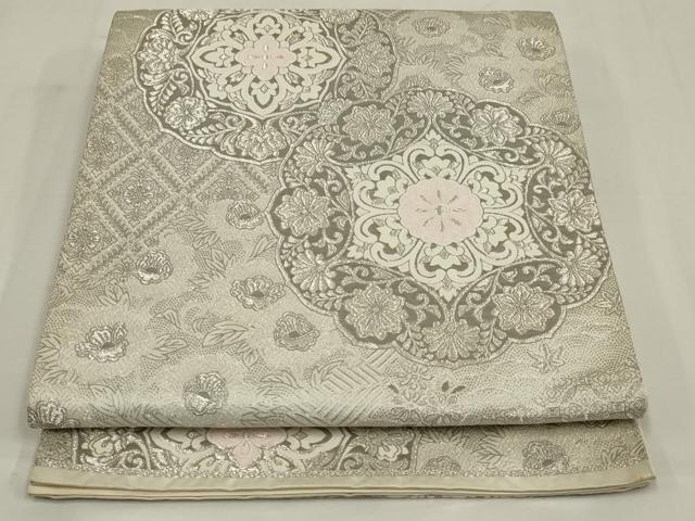 平和屋着物◎六通柄袋帯 唐織 正倉院花文 プラチナ箔 正絹 逸品 AABM9110ou