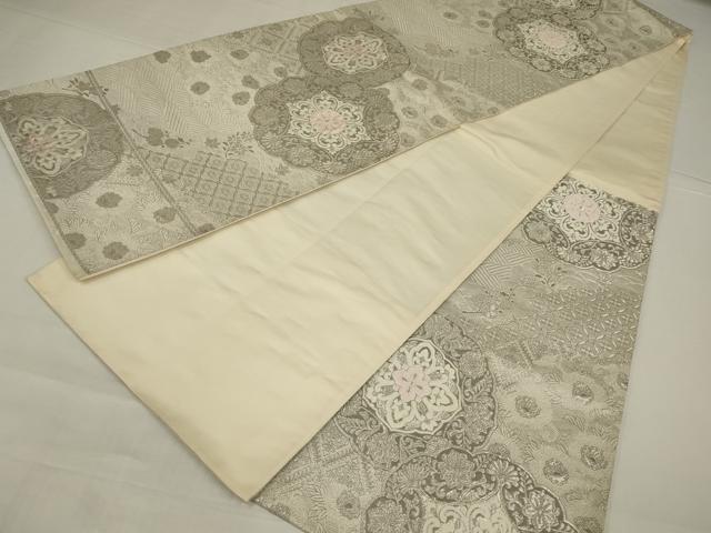 平和屋着物◎六通柄袋帯 唐織 正倉院花文 プラチナ箔 正絹 逸品 AABM9110ou