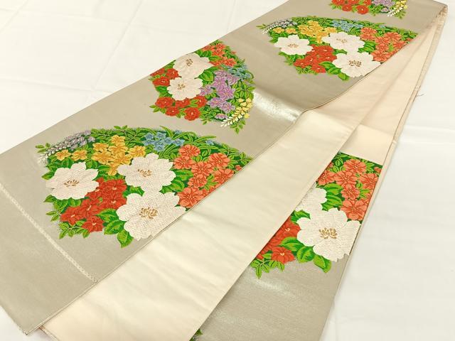 平和屋着物◎六通柄袋帯 唐織 地紙花文 金銀糸 正絹 逸品 AABM9121dk