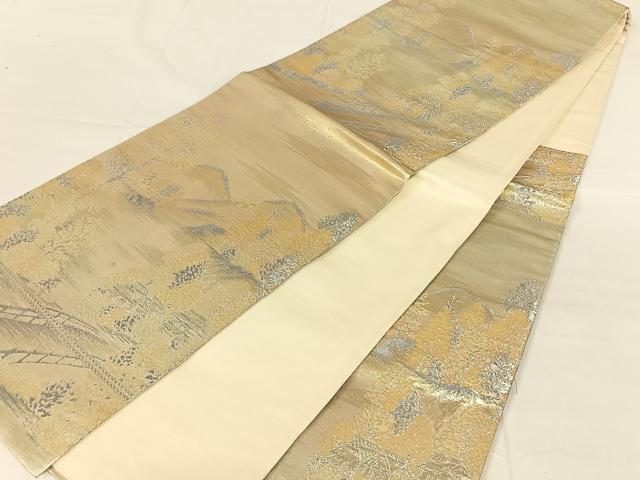 平和屋着物◎六通柄袋帯 風景文 金銀糸 正絹 逸品 AABM9140dk