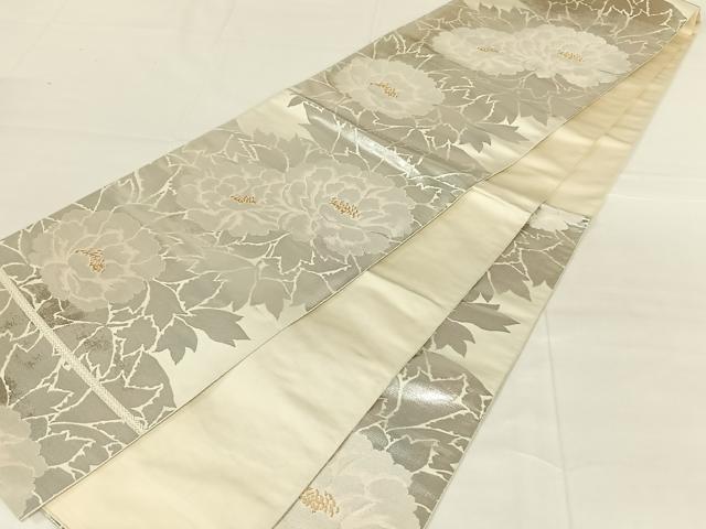平和屋着物◎西陣 服部織物謹製 六通柄袋帯 こはく錦 手工芸 草花文 金銀糸 正絹 逸品 AABM9141dk
