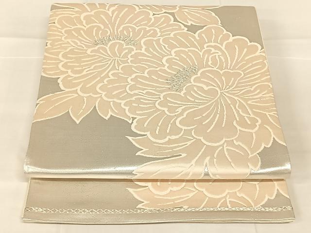 平和屋着物◎六通柄袋帯 唐織 草花文 銀糸 正絹 逸品 AABM9159dk