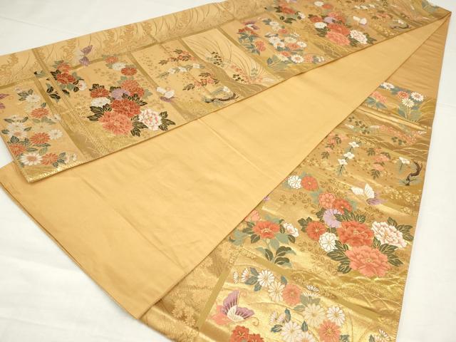 平和屋着物◎六通柄袋帯 唐織 花蝶文 金糸 正絹 逸品 AABM9164ou