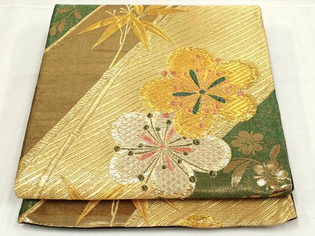 平和屋着物◎六通柄袋帯 笹竹花文 金銀糸 正絹 逸品 AABM9165ou