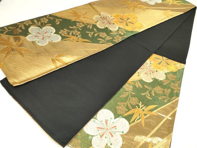 平和屋着物◎六通柄袋帯 笹竹花文 金銀糸 正絹 逸品 AABM9165ou