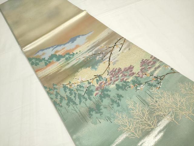 平和屋着物◎西陣 志都香謹製 太鼓柄袋帯 風景文 金銀糸 引箔 証紙付き 正絹 逸品 未使用 AABM9174ou