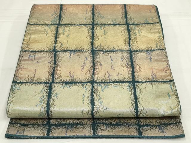 平和屋着物◎六通柄袋帯 格子 金糸 正絹 逸品 AABM9177ou