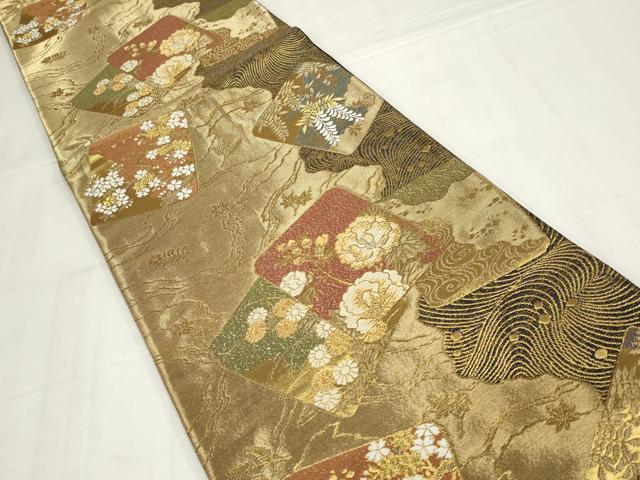 平和屋着物◎六通柄袋帯 唐織 流水色紙花文 金糸 正絹 逸品 AABM9179ou