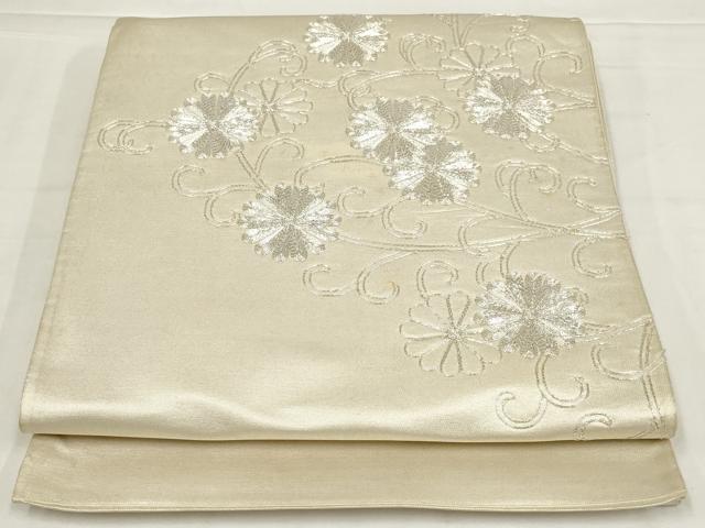 平和屋着物◎太鼓柄袋帯 花唐草文 銀糸 正絹 逸品 AABM9199ou
