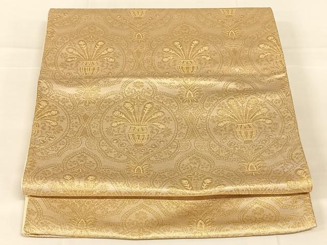 平和屋着物◎六通柄袋帯 飾花文 金糸 正絹 逸品 AABM9204dk