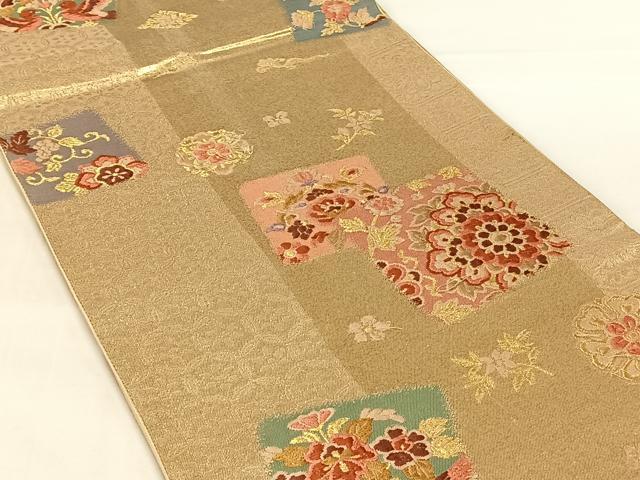 平和屋着物◎六通柄袋帯 唐織 正倉院錦 色紙重ね花鳥文 金糸 正絹 逸品 AABM9229dk