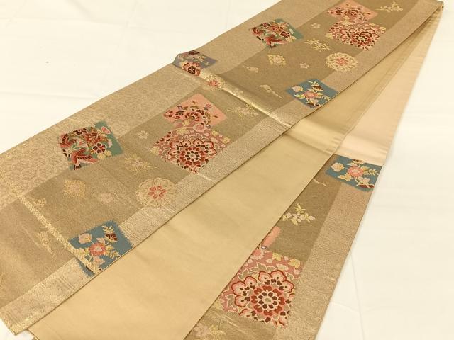 平和屋着物◎六通柄袋帯 唐織 正倉院錦 色紙重ね花鳥文 金糸 正絹 逸品 AABM9229dk