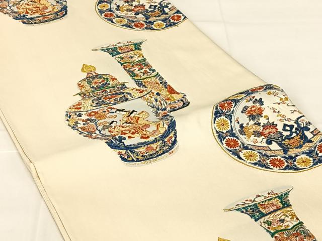 平和屋着物◎六通柄袋帯 唐織 陶器文 正絹 逸品 AABM9230dk