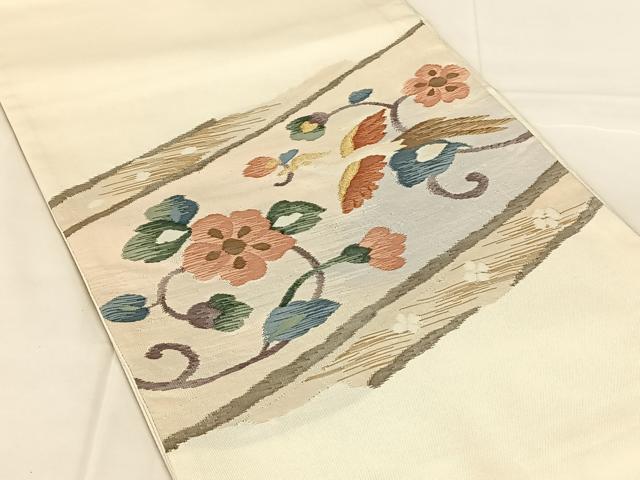 平和屋着物◎太鼓柄袋帯 すくい織 花鳥文 金糸 正絹 逸品 AABM9240dk