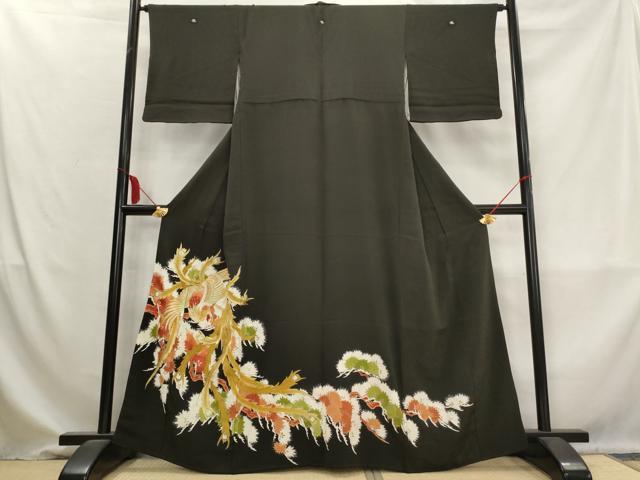平和屋着物■豪華黒留袖 刺繍 鳳凰枝松文 金糸 金彩 正絹 逸品 AABM9334st