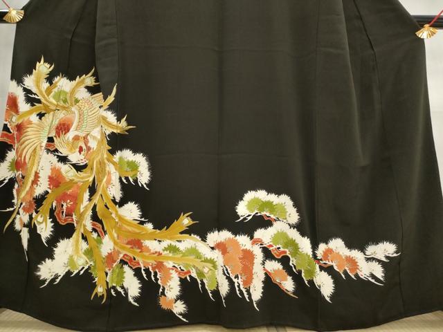 平和屋着物■豪華黒留袖 刺繍 鳳凰枝松文 金糸 金彩 正絹 逸品 AABM9334st