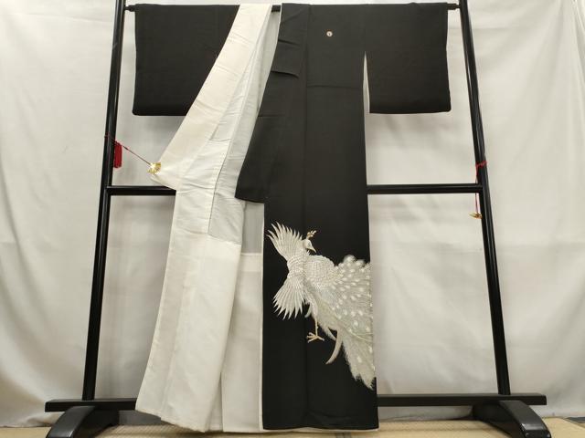平和屋着物■豪華黒留袖 孔雀文 金銀糸 正絹 逸品 AABM9335st