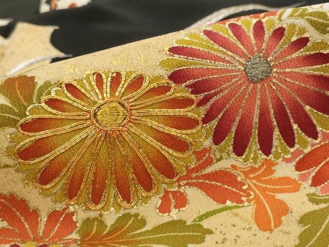 平和屋着物■豪華黒留袖 駒刺繍 草花文 雉 金銀糸 金彩 正絹 逸品 AABM9342st