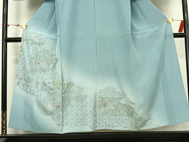 平和屋着物▽中国三大刺繍 スワトウ刺繍 汕頭刺繍 総刺繍 訪問着 単衣 更紗花鳥文 暈し染め 正絹 逸品 AABM9527jh