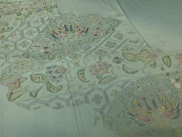 平和屋着物▽中国三大刺繍 スワトウ刺繍 汕頭刺繍 総刺繍 訪問着 単衣 更紗花鳥文 暈し染め 正絹 逸品 AABM9527jh