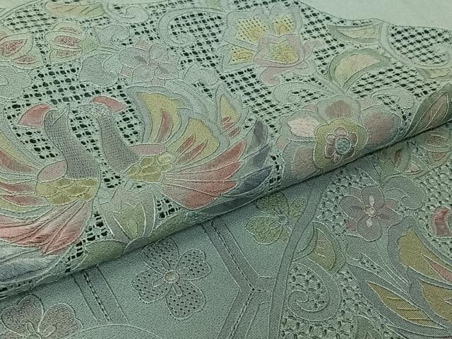 平和屋着物▽中国三大刺繍 スワトウ刺繍 汕頭刺繍 総刺繍 訪問着 単衣 更紗花鳥文 暈し染め 正絹 逸品 AABM9527jh