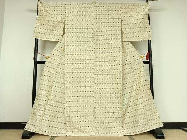 平和屋着物▽上質な紬 単衣 幾何学文様 正絹 逸品 AABM9530jh