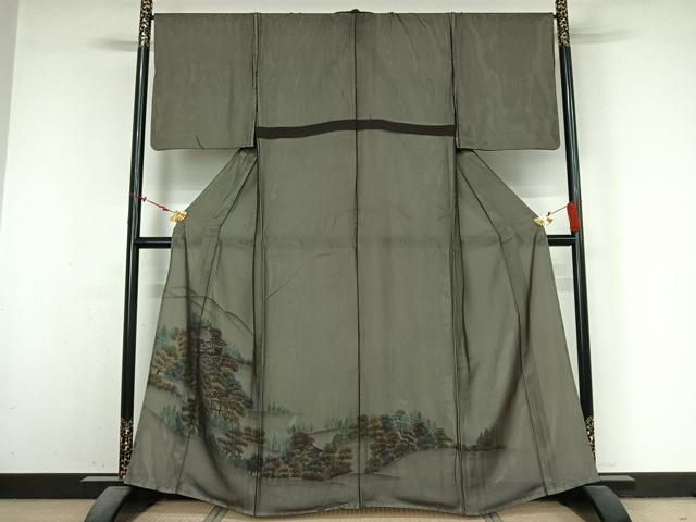 平和屋着物▽色留訪問着 無双 紗袷 紗×絽 手描き 風景文 正絹 逸品 AABM9626jh