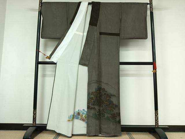 平和屋着物▽色留訪問着 無双 紗袷 紗×絽 手描き 風景文 正絹 逸品 AABM9626jh