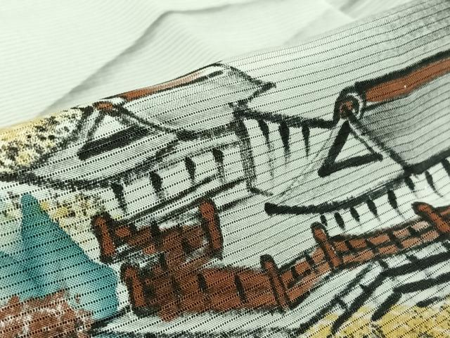 平和屋着物▽色留訪問着 無双 紗袷 紗×絽 手描き 風景文 正絹 逸品 AABM9626jh