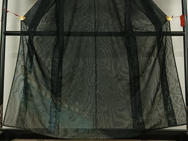 平和屋着物▽訪問着 無双 紗袷 紗×紗 手描き 風景文 暈し染め 黒地 金銀彩 正絹 逸品 AABM9629jh