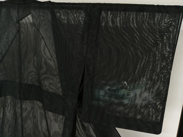 平和屋着物▽訪問着 無双 紗袷 紗×紗 手描き 風景文 暈し染め 黒地 金銀彩 正絹 逸品 AABM9629jh
