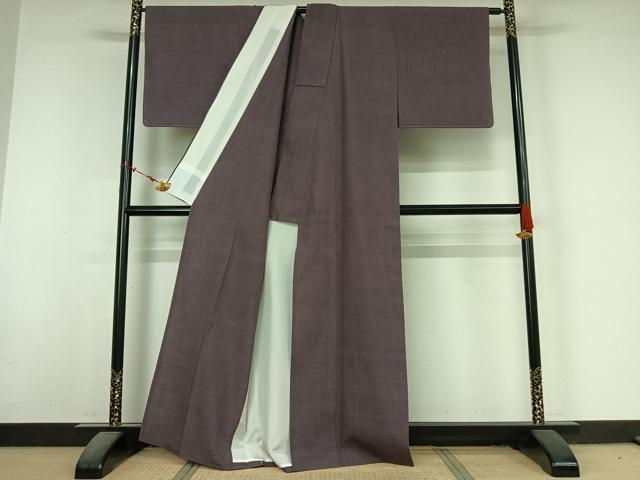 平和屋着物●本場結城紬 重要無形文化財 単衣 色無地 葡萄鼠色 正絹 逸品 未使用 AABM9645jh