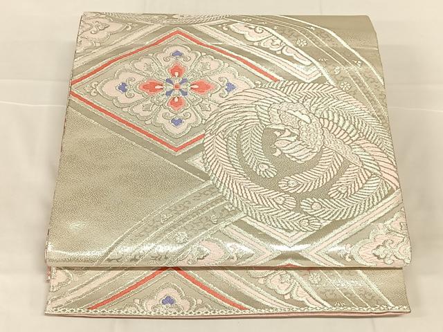 平和屋着物◎両面 全通柄袋帯 鳳凰花菱文 銀糸 正絹 逸品 AABM9780dk