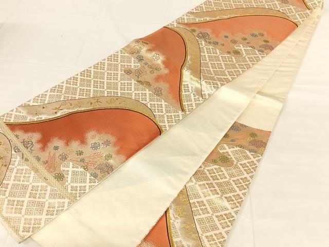 平和屋着物◎六通柄袋帯 花菱文 金糸 正絹 逸品 AABM9782dk