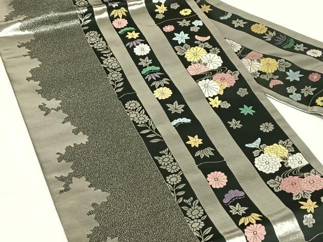 平和屋着物◎九寸名古屋帯 唐織 流水花文 金銀糸 正絹 逸品 AABM9787dk
